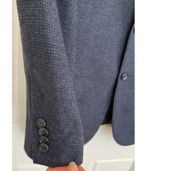 Corneliani Italy Navy Blue Houndstooth Wool Blazer Jacket Sports IT 48 US 38 - Picture 6 of 16